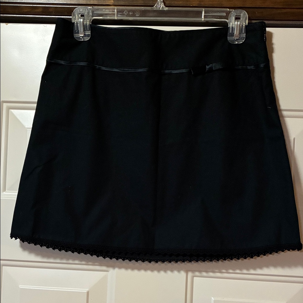 Size 0-2 The Limited Stretch Black Mini Skirt with Black Ribbon/Bow and Lace Hem